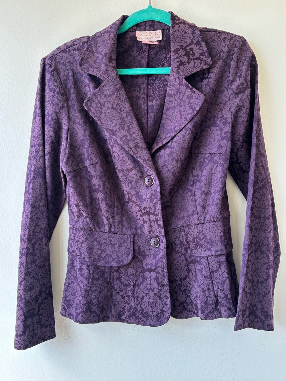 XOXO Women's Purple Damask Blazer Jacket
